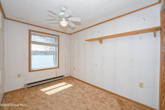 200 Summit Lake Rd, Argyle, NY 12809 - spare room with a baseboard heating unit, a textured ceiling, and ornamental molding
