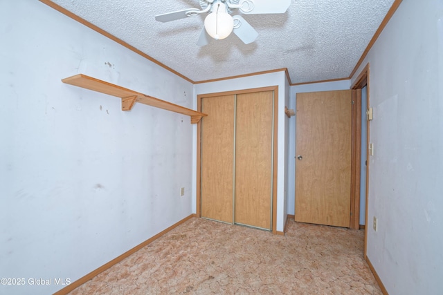 200 Summit Lake Rd, Argyle, NY 12809 - unfurnished bedroom featuring baseboards, ornamental molding, a textured ceiling, and a closet