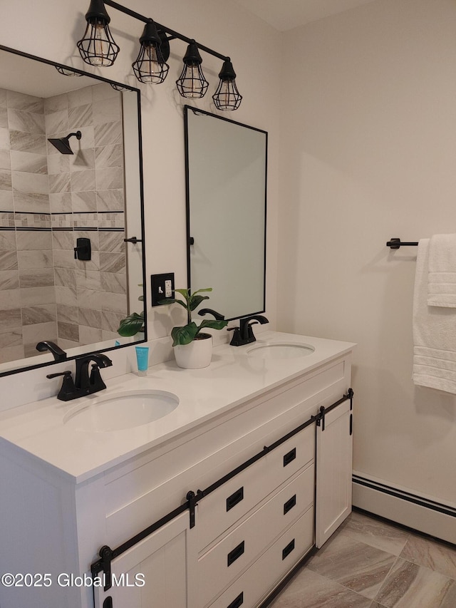 6 Father Jogues Pl, Ticonderoga, NY 12883 - full bath featuring a baseboard radiator and double vanity