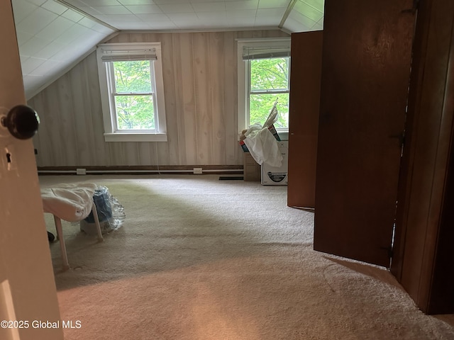 bonus room with carpet floors and lofted ceiling