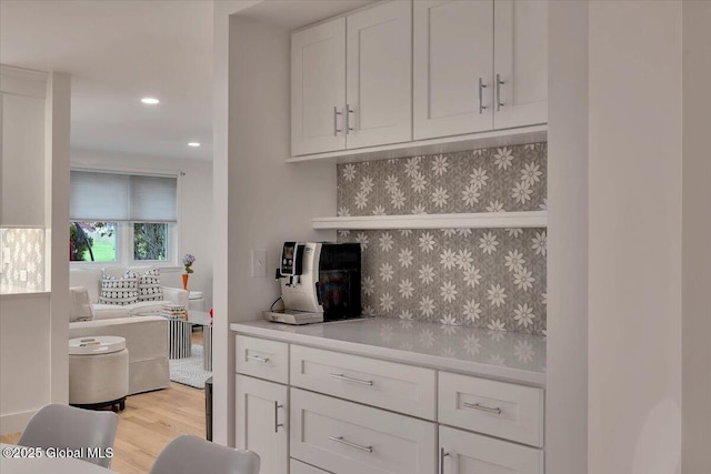 101 Kaydeross Park Rd, Saratoga Springs, Outside, NY 12866 - kitchen with white cabinets, light countertops, light wood finished floors, and recessed lighting