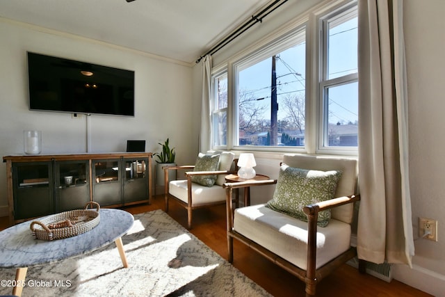 living area with wood finished floors