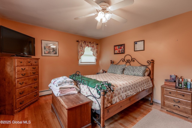 92 Vosburgh Rd, Halfmoon, NY 12118 - bedroom featuring wood finished floors, a baseboard radiator, and ceiling fan