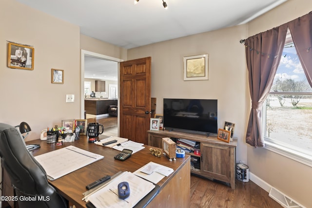 419 Brownell Rd, Malta, NY 12020 - office featuring visible vents, baseboards, and dark wood-style floors