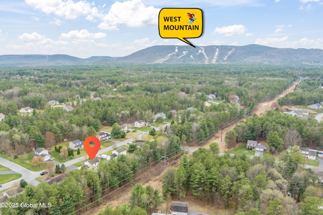 bird's eye view featuring a mountain view and a forest view