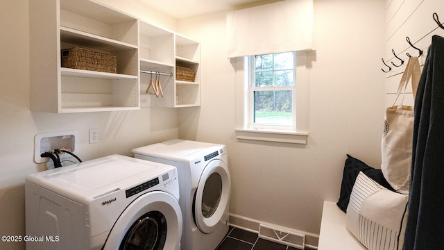 16 Bergen Pl, Niskayuna, NY 12309 - laundry area with washer and dryer, baseboards, laundry area, and dark tile patterned flooring