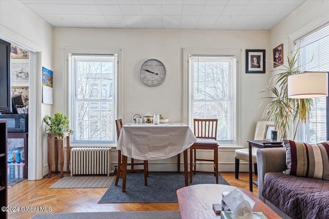 sitting room with radiator and plenty of natural light
