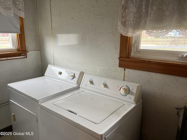 22 Williams St, Whitehall Village, NY 12887 - laundry room with laundry area, wallpapered walls, and washing machine and clothes dryer