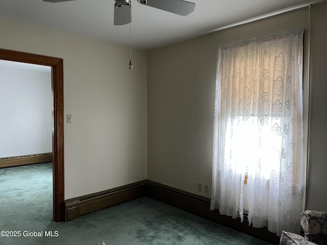 22 Williams St, Whitehall Village, NY 12887 - carpeted spare room featuring baseboards, a baseboard heating unit, and a ceiling fan