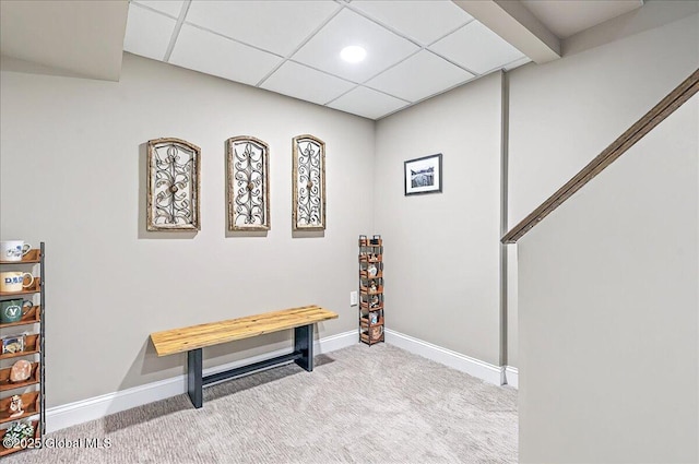 recreation room featuring carpet floors, recessed lighting, and baseboards