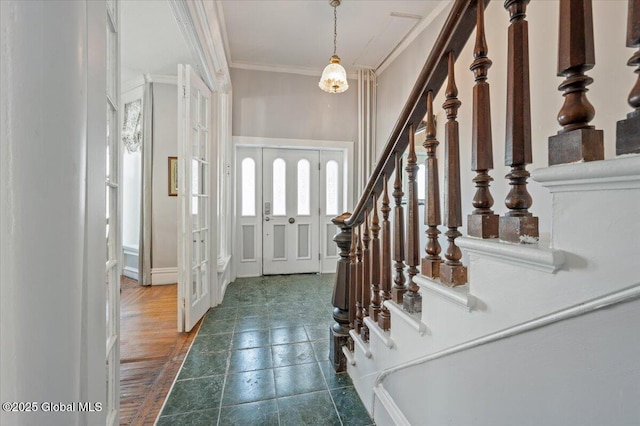 49 W High St, Ballston Spa, NY 12020 - entryway with stairway and crown molding