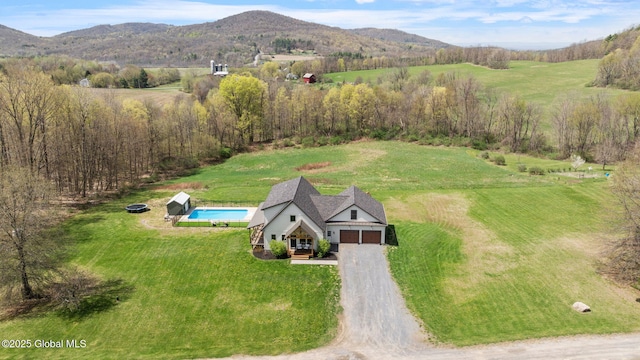 aerial view with a rural view and a mountain view