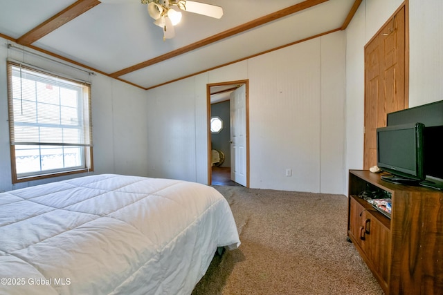 bedroom featuring carpet and lofted ceiling