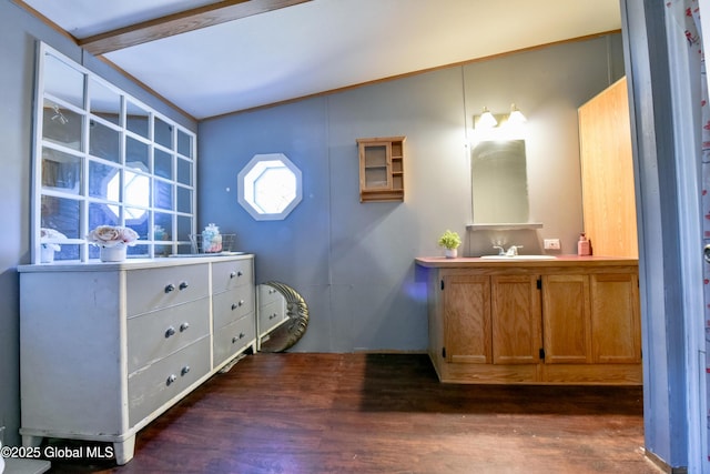 bathroom featuring vanity and wood finished floors