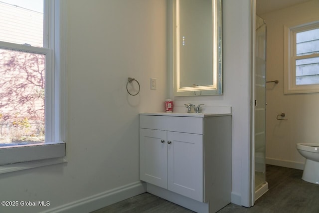 1621 Highland Ave, Troy, NY 12180 - full bathroom featuring baseboards, vanity, wood finished floors, and a healthy amount of sunlight