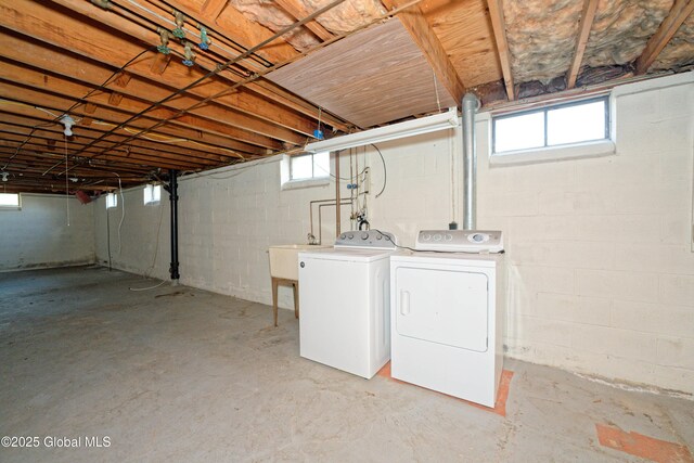 31 Tryon Ct, Albany, NY 12203 - below grade area with independent washer and dryer, a healthy amount of sunlight, and a sink