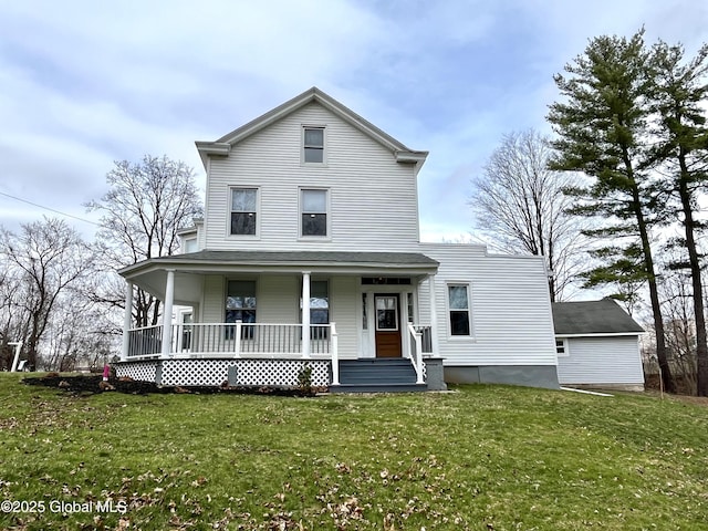 farmhouse-style home with a porch and a front yard