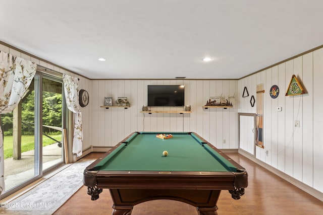 66 Schaeffer Rd, Berlin, NY 12138 - recreation room featuring wood finished floors, billiards table, and ornamental molding