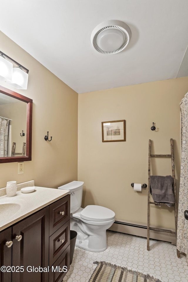 66 Schaeffer Rd, Berlin, NY 12138 - bathroom with baseboard heating, vanity, and a shower with curtain