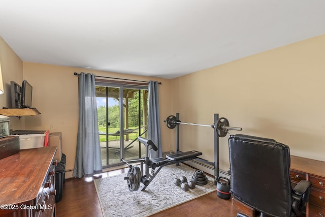 66 Schaeffer Rd, Berlin, NY 12138 - exercise area featuring dark wood finished floors and a baseboard heating unit