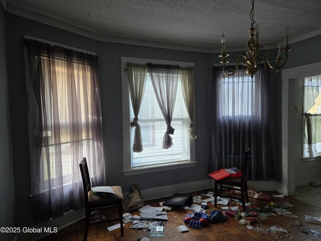 15 Kenyon Ct, Utica, NY 13501 - dining room with a wealth of natural light, a chandelier, and a textured ceiling