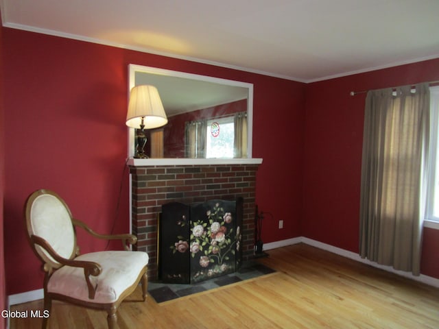 16 Knickerbocker Rd, Scotia, NY 12302 - living room with wood finished floors, a fireplace, and ornamental molding