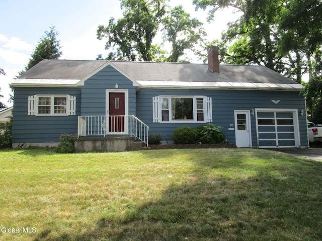 16 Knickerbocker Rd, Scotia, NY 12302 - ranch-style house featuring a chimney, a garage, a front lawn, and asphalt driveway
