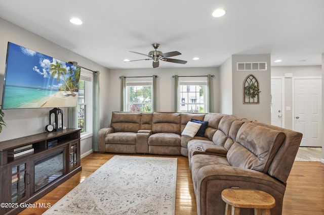 9 Barton Ave, Fort Edward, NY 12828 - living room featuring plenty of natural light, recessed lighting, ceiling fan, and light wood finished floors