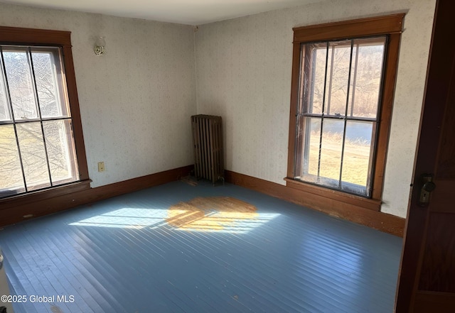 empty room featuring radiator heating unit and wood finished floors