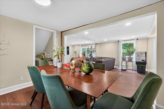 458 Central Ave, Niskayuna, NY 12304 - dining space featuring wood finished floors, baseboards, plenty of natural light, and recessed lighting