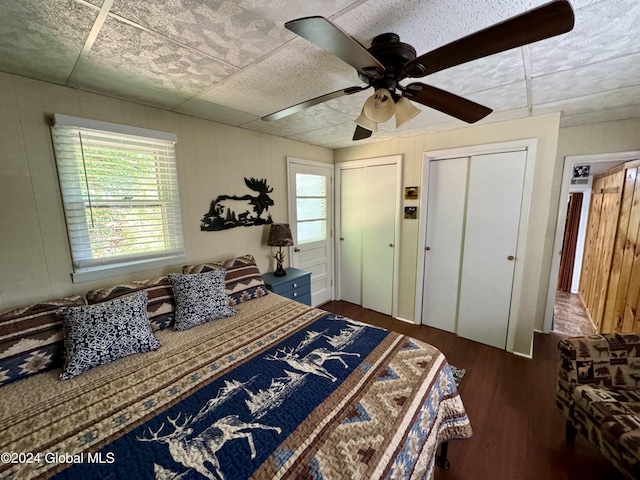 16 Pumphouse Rd, Lake Luzerne, NY 12846 - bedroom featuring a ceiling fan, dark wood finished floors, and multiple closets