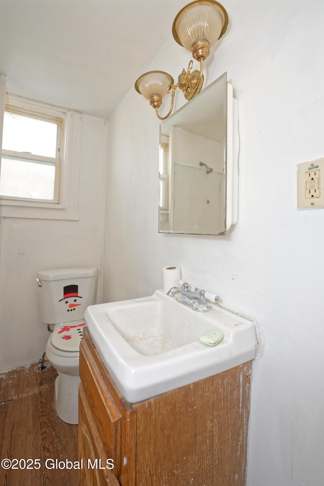 half bathroom featuring vanity and toilet