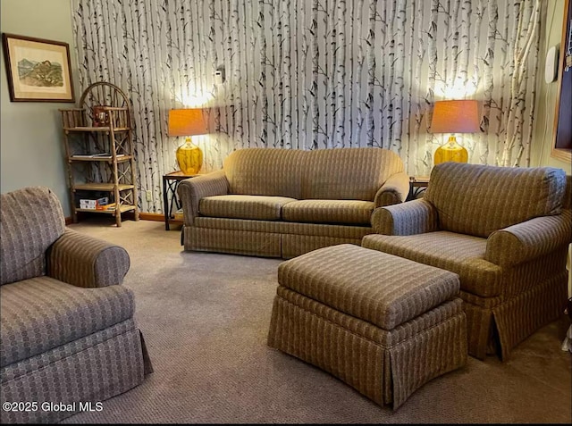 living area with carpet