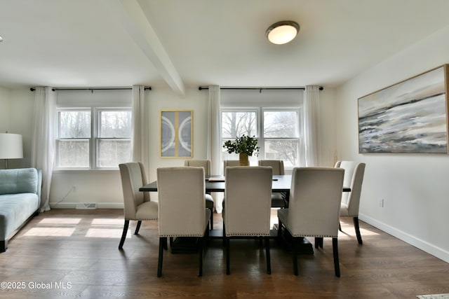 362 Lake Ave, Saratoga Springs, NY 12866 - dining room featuring visible vents, baseboards, wood finished floors, and a healthy amount of sunlight