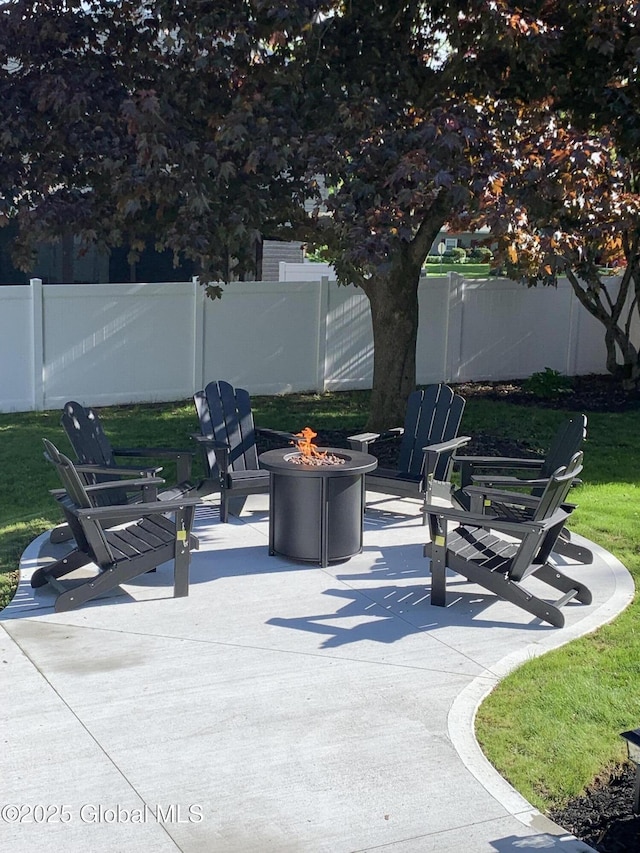 362 Lake Ave, Saratoga Springs, NY 12866 - view of patio / terrace with a fenced backyard and a fire pit