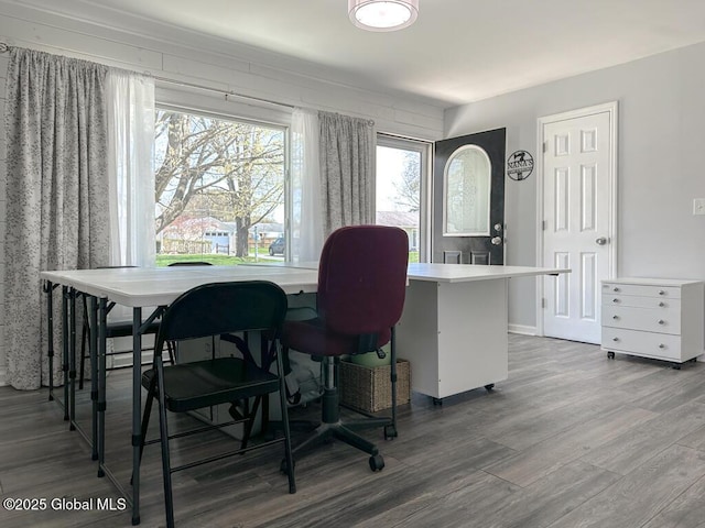 office area featuring wood finished floors and baseboards
