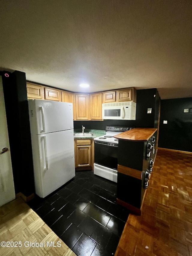 66 Jefferson St, Troy, NY 12180 - kitchen featuring white appliances, wood counters, and a sink