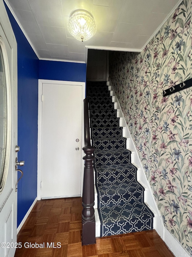 66 Jefferson St, Troy, NY 12180 - staircase featuring ornamental molding and baseboards