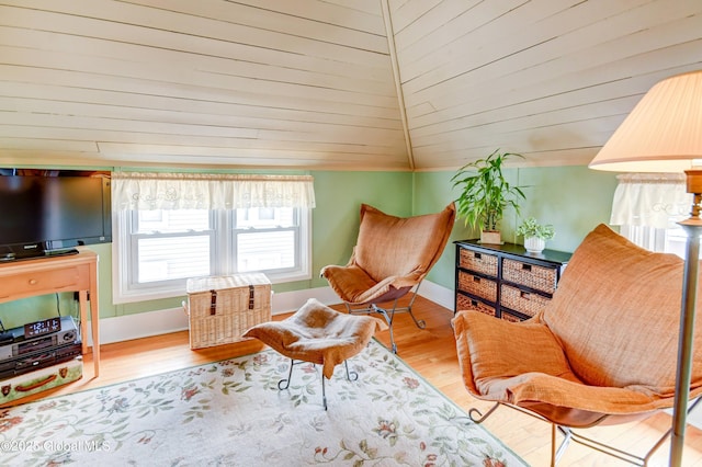 107 Mckinley Ave, Northampton, NY 12134 - sitting room with vaulted ceiling, baseboards, wood finished floors, and wooden ceiling