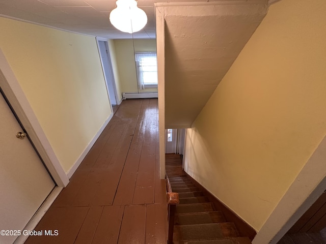 230 S Rd, Stephentown, NY 12018 - stairway featuring baseboard heating, wood-type flooring, and baseboards