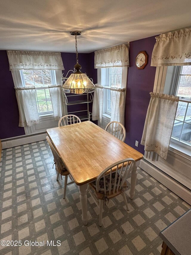 230 S Rd, Stephentown, NY 12018 - dining area featuring a baseboard heating unit, plenty of natural light, tile patterned floors, and baseboards