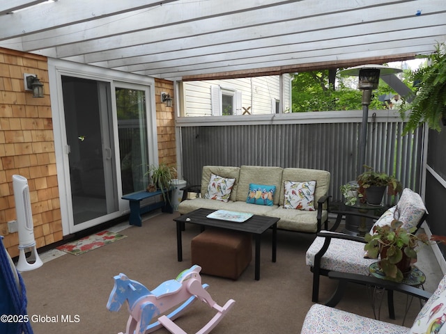 116 Dennie Rd, Mayfield, NY 12117 - view of patio / terrace with outdoor lounge area and a pergola
