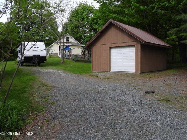 116 Dennie Rd, Mayfield, NY 12117 - detached garage featuring gravel driveway