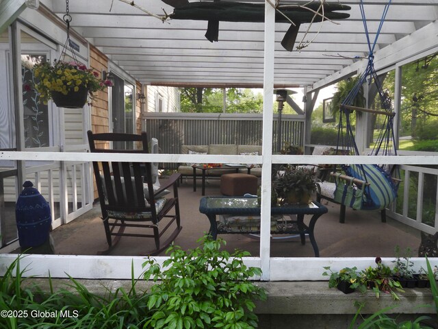 116 Dennie Rd, Mayfield, NY 12117 - sunroom / solarium featuring an outdoor living space and ceiling fan