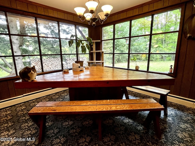 155 Bowen Hill Rd, Thurman, NY 12885 - carpeted dining space with a chandelier and healthy amount of natural light