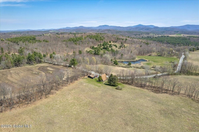 birds eye view of property featuring a water and mountain view