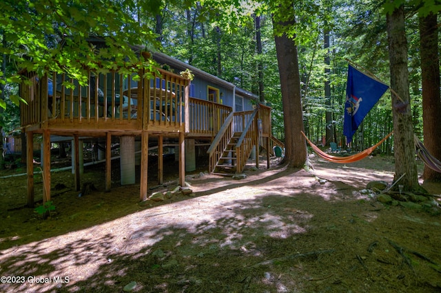 9 E Center St, Day, NY 12835 - rear view of property with stairway and a wooden deck