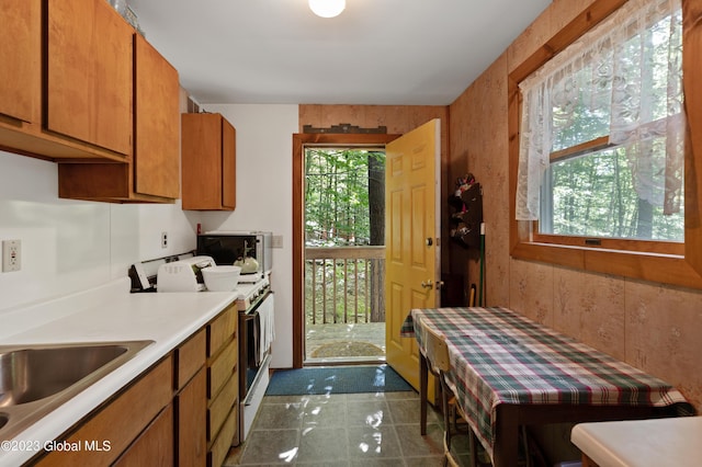 9 E Center St, Day, NY 12835 - kitchen featuring brown cabinetry, a wealth of natural light, and electric stove