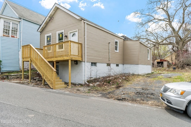 111 Mann Ave, Troy, NY 12180 - exterior space featuring stairway and a wooden deck