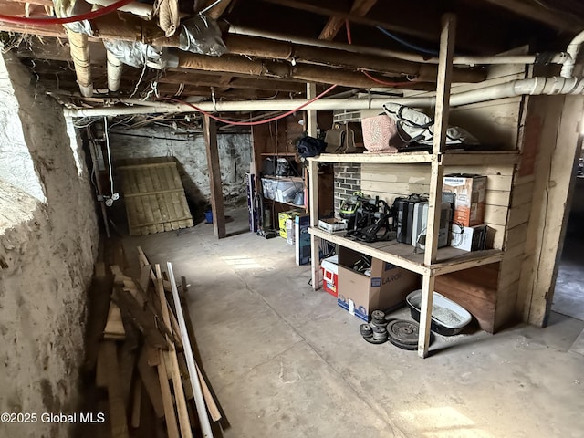 view of unfinished basement